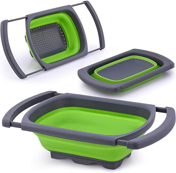Kitchen Collapsible Colander with Extendable Sturdy Handles Over The Sink BPA-Free Silicone Space Saving Folding Vegetable Collander Fruit Basket Pasta Strain